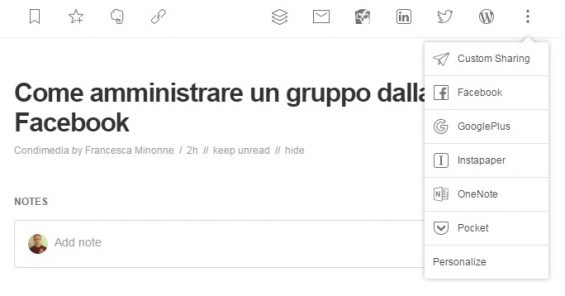 Feedly Pro condivisione
