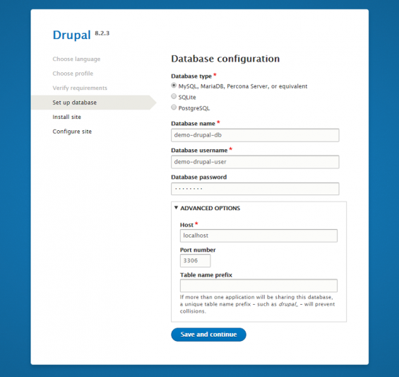drupal wizard installazione