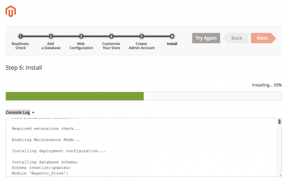 magento installazione in corso