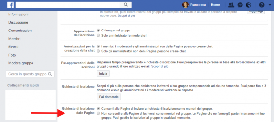 iscrivere pagine a gruppi Facebook