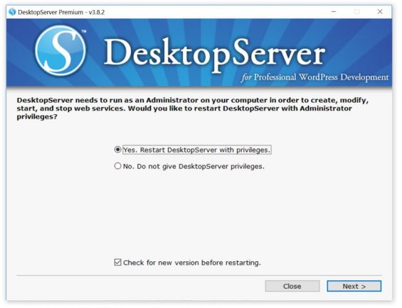 desktopserver primo avvio